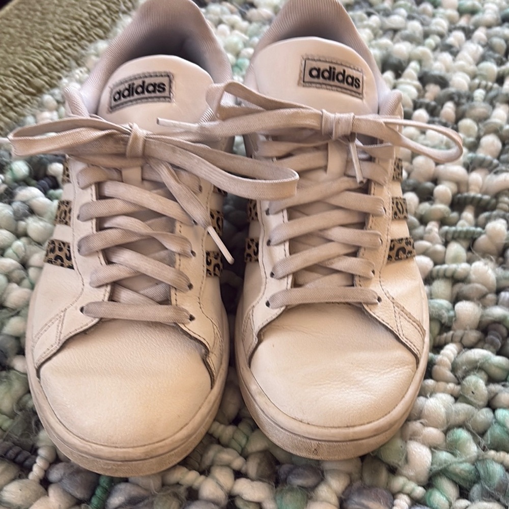 Adidas Women's White Sneakers with Leopard Accents